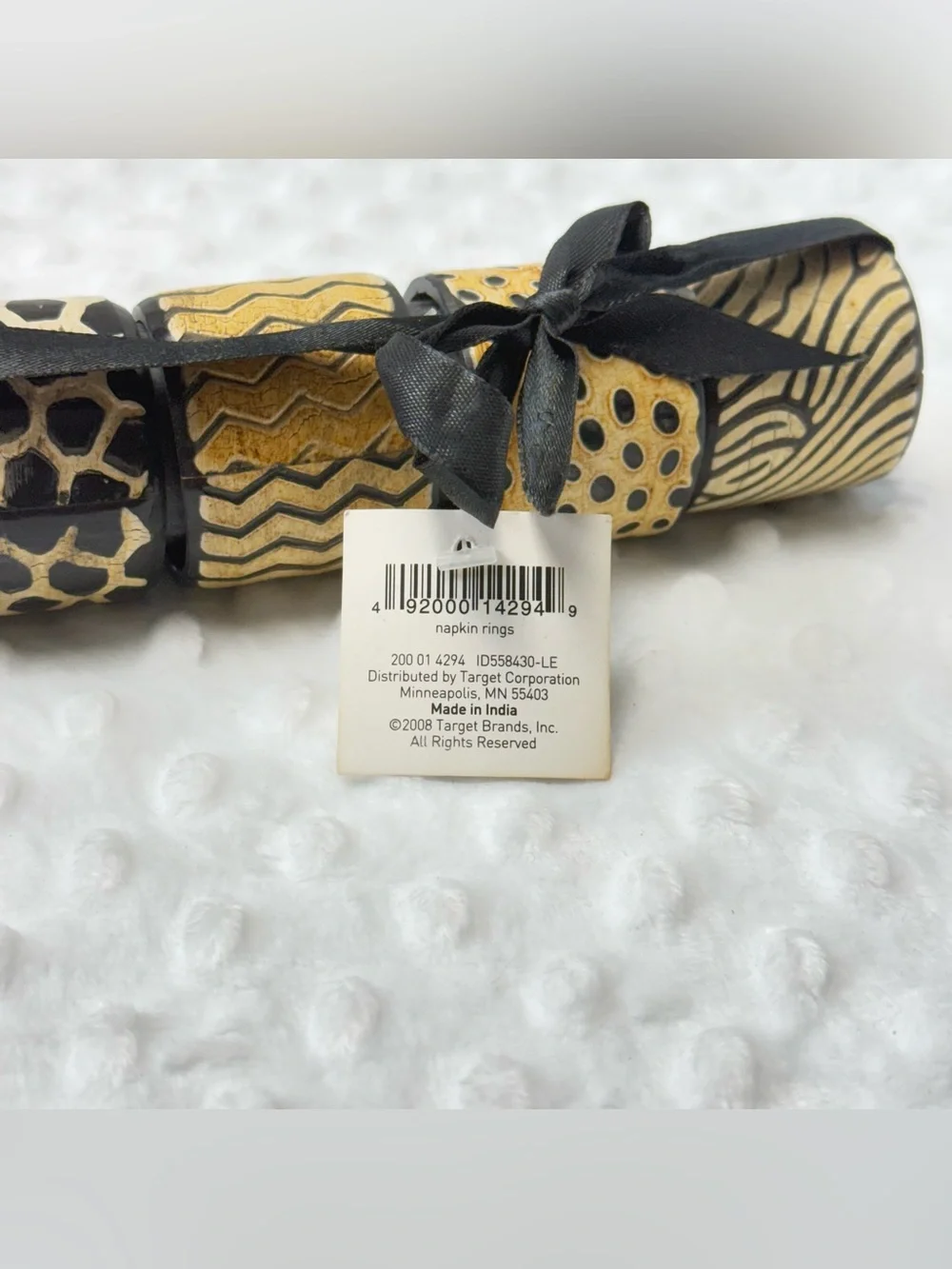 Vintage African Carved Pattern Napkin Rings Set
